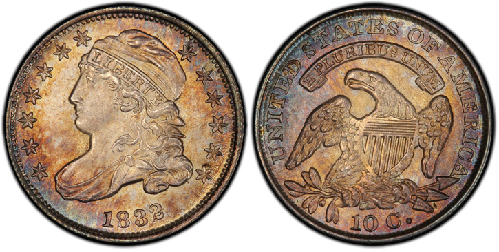 1832 Capped Bust Dime. JR-6. MS-66+ (PCGS).